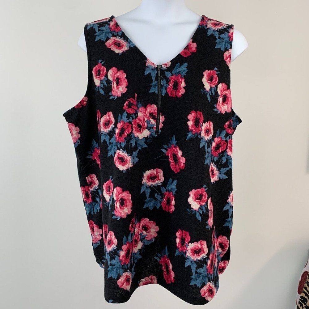 Lularoe sz 3XL Rachael V-neck Zip Sleeveless Top Floral Print New NWT